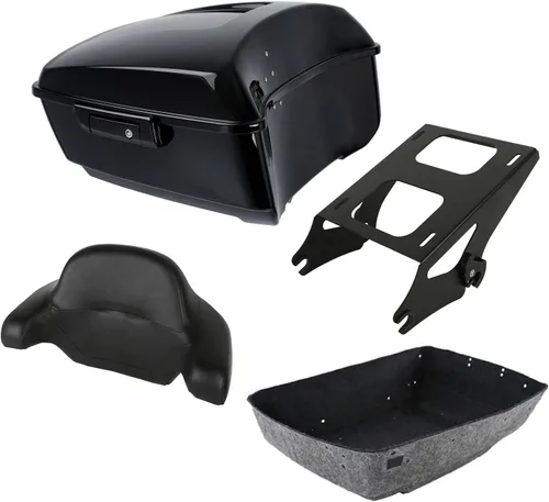 Vista 23 de Respaldo de Maletero de Equipaje King Tour Negro Brillante con Placa de Rack de Montaje Compatible con Harley Modelos Touring 2014-2025 Road Glide