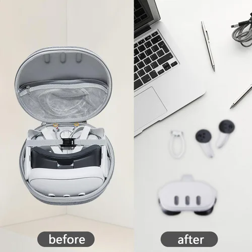 Vista 3 de Estuche rígido de transporte para Quest 3, estuche de viaje para auriculares de realidad virtual para accesorios Quest 3, adecuado para viajes