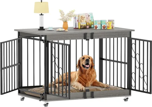 Vista 7 de COZPAW Muebles de jaula para perros, jaulas de 48 pulgadas para perros medianos/medianos, de madera, para perros, jaula resistente para interiores