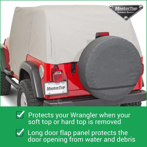 Vista 2 de MasterTop Cubierta de cabina con solapas de puerta Se adapta a Jeep YJ y TJ Wranglers 1992-2006 con parte superior suave o dura quitada Vinilo