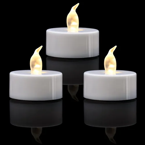Vista 9 de KOABY Paquete de 12 luces de té sin llama de luz amarilla cálida que no parpadean, base negra, duran más de 100 horas, velas de té a