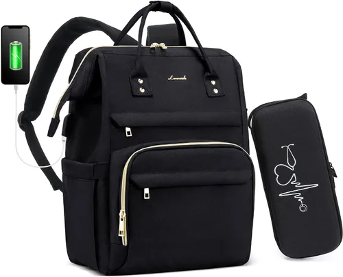 LOVEVOOK Mochila para enfermera, mochila para laptop para mujer con estuche para estetoscopio y puerto de carga USB, mochilas de viaje antirrobo,