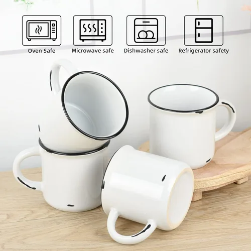 Vista 3 de BYCNZB Juego de 4 tazas de cerámica de fogata blancas de 15 oz para café y té de diseño antiguo