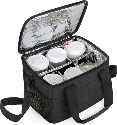 Trunab Portador de Bebidas Reutilizable de 6 Tazas para Entrega, Organizador de Bebidas Aislado con Asa y Correa de Hombro, Divisores Ajustables,