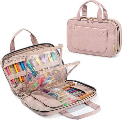 Yarwo Estuche para agujas de tejer (hasta 10.6 pulgadas), organizador de ganchos de ganchillo con doble asa para agujas de tejer circulares y