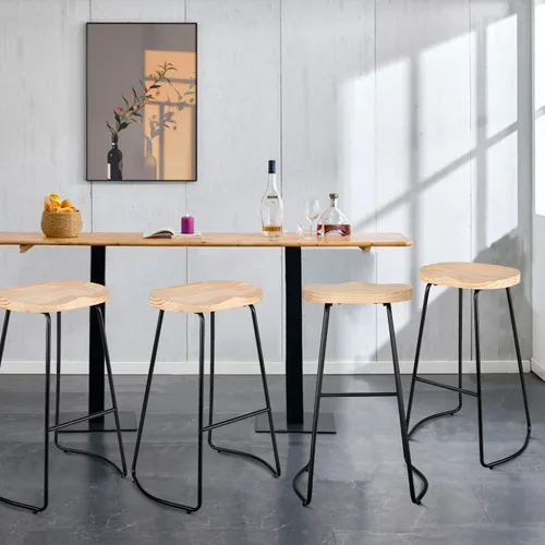 Vista 50 de HeuGah Juego de 4 taburetes de bar con asiento de silla de montar con patas de metal, taburetes rústicos de altura de mostrador sin respaldo