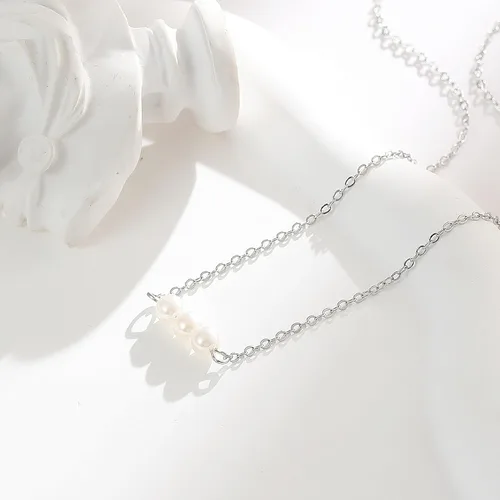 Vista 6 de Collner Delicado collar de perlas chapado en oro de 14 quilates, bonito collar de perlas individuales elegante gargantilla de perlas pequeñas