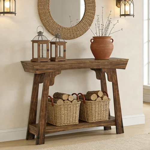 Vista 7 de Tribesigns Mesa consola pequeña de 41.3 pulgadas, mesa de entrada de granja con almacenamiento de 2 niveles, mesa decorativa estrecha para sala