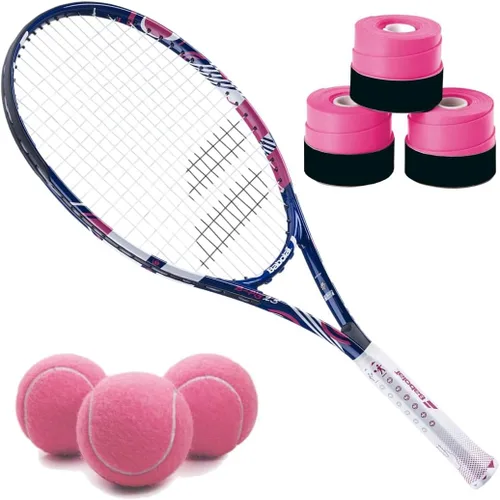 Vista 6 de Babolat B'Fly - Raqueta de tenis con 3 overgrips y 3 pelotas de tenis rosas
