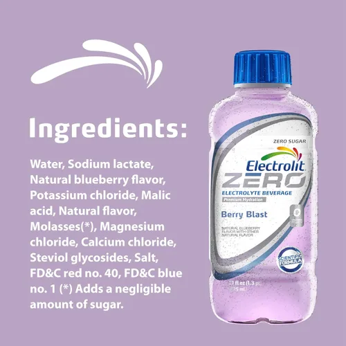 Vista 4 de Electrolit Bebida de hidratación y recuperación de electrolitos, 21 onzas, ZERO Berry Blast, paquete de 12