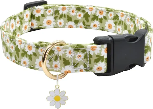 Vista 12 de Collar de perro con patrones de flores con accesorios, collares de algodón suave para perros pequeños, medianos y grandes, hembras y machos