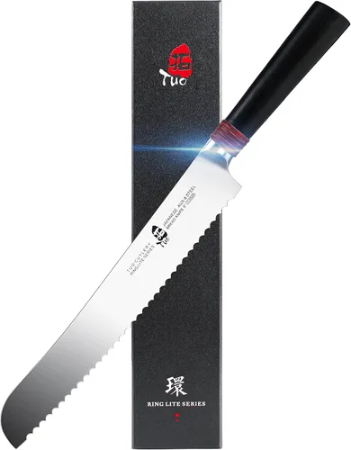 TUO Cuchillo de cocina de 9 pulgadas, cortador de pan dentado, afilado, profesional, hecho en casa, pizza, cuchillo para rebanar pasteles, acero