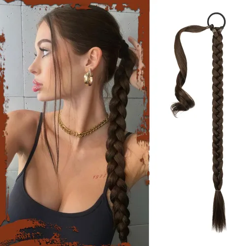 Vista 42 de SOFEIYAN Extensión de cola de caballo trenzada larga con banda elástica y mechón liso envolvente, extensiones de cabello naturales suaves