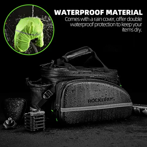 Vista 4 de ROCKBROS - Bolsa de maletero para bicicleta, impermeable, de cuero de carbono, para el asiento trasero, alforja, bolso de mano