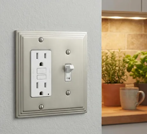 Vista 3 de Cosmas 25077-SN Níquel satinado Single Toggle/GFI Decora Rocker Combo Interruptor de pared Placa de interruptor de pared Cubierta