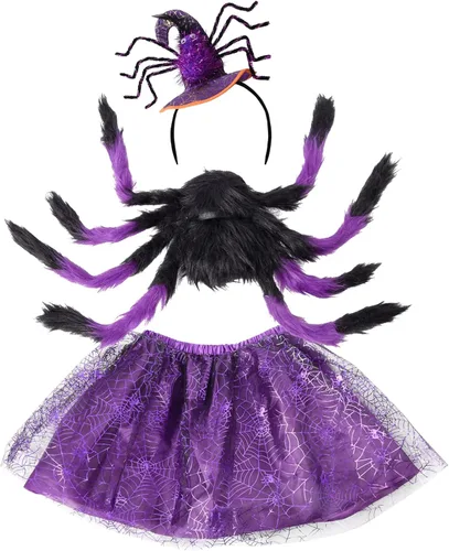 Gvhntk Conjunto de disfraz de araña de Halloween, falda tutú de araña, alas de araña, diadema de araña, disfraces de Halloween, fiesta de Navidad