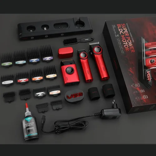 Vista 8 de VGR Juego de cortapelos profesional 3 en 1, recortadora de pelo, afeitadora de aluminio, kit de corte de pelo inalámbrico con potente motor
