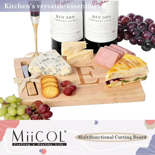 Vista 7 de Miicol Tabla de madera para charcutería, tabla de queso con monograma de 10 pulgadas, tabla de cortar inicial personalizada con esparcidor, regalo