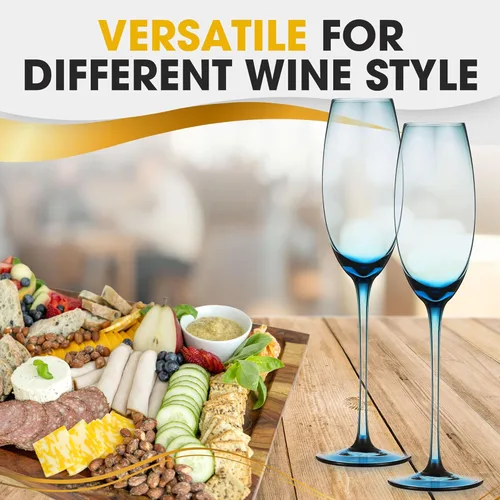 Vista 4 de Juego de 2 copas de champán de colores, elegantes copas de champán, 7.3 onzas (azul)
