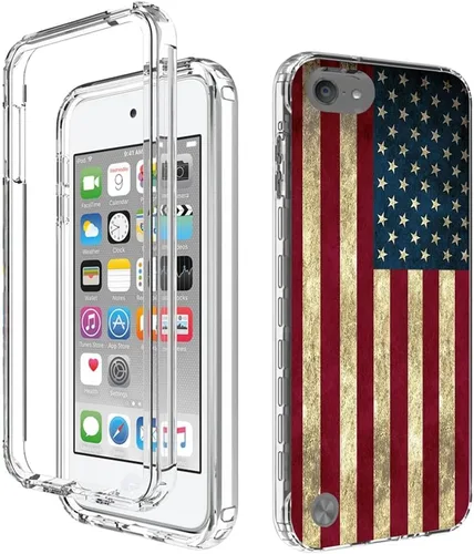 Vista 6 de Funda para iPod Touch 6/Touch 5/Touch 7 con protector de pantalla de vidrio templado, bonito patrón de bandera transparente, funda protectora