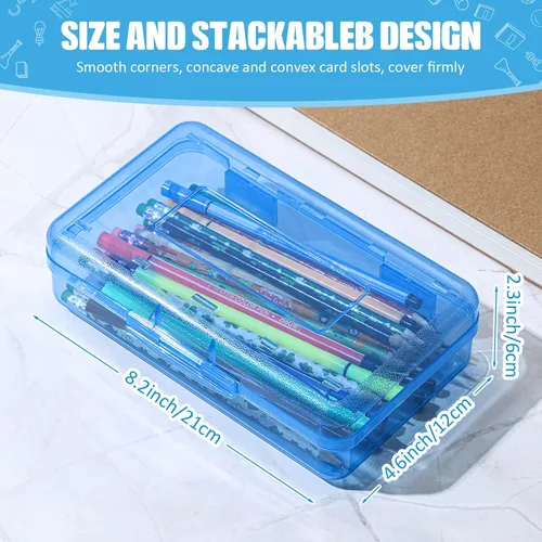 Vista 2 de Fainne 24 unidades de estuches para lápices para la escuela, estuche de plástico transparente grande, caja de crayones de plástico, organizador