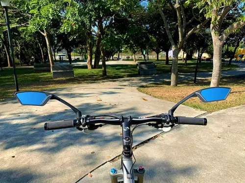 Vista 5 de MEACHOW Nueva lente de vidrio resistente a los arañazos, espejo de bicicleta para manillar, espejo retrovisor seguro giratorio, espejo de bicicleta