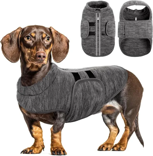 Vista 12 de Queenmore Suéter para perro pequeño, chaleco de forro polar suave con orificio para correa, chaqueta para perro con capucha, ropa cálida de invierno