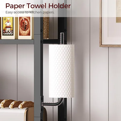 Vista 6 de MAHANCRIS - Estantería para panaderos con mini refrigerador, soporte para microondas de 3 niveles, estación de café con porta papeles, estante