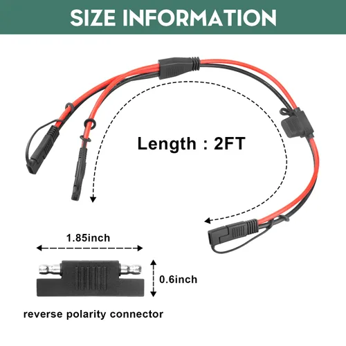 Vista 4 de Cable divisor SAE Y de 10 AWG, cable de extensión SAE de 1 a 2 vías Con adaptador de polaridad inversa SAE, cable de alimentación de CC automotriz