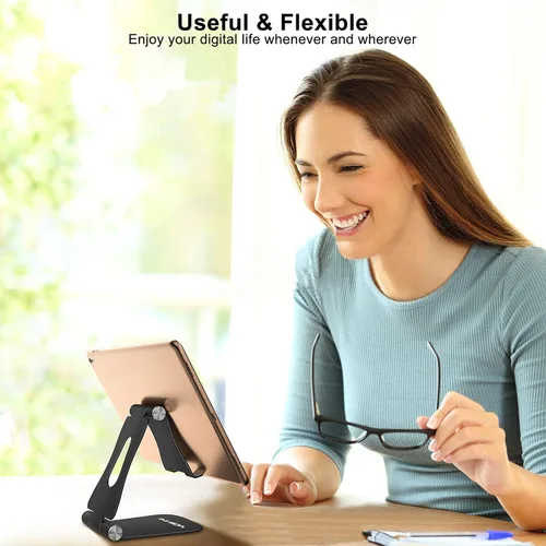 Vista 7 de YOSHINE Soporte para teléfono celular, soporte de teléfono mejorado para escritorio, soporte ajustable para tableta, soporte plegable de aluminio