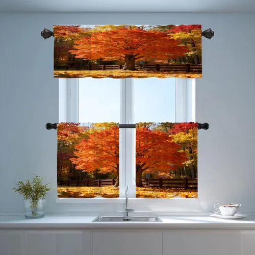 Vista 6 de Shrahala Orange Autumn Autumn Tier Curtains for Kitchen Windows, Fall Cafe Curtain Multilayer Polyester Blackout Half Valances for Windows 2 Pack 26