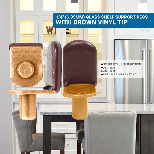 Vista 2 de Rok Hardware - Paquete de 25 clavijas de soporte de vidrio en forma de L de 1/4 pulgadas (0.250 in) con punta de vinilo, acabado de cobre antiguo