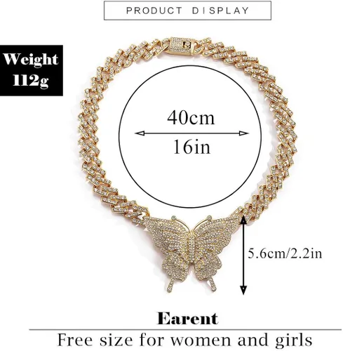 Vista 4 de Earent - Gargantilla con diamantes de imitación y dije de mariposa brillante accesorios de fiesta para mujeres y niñas
