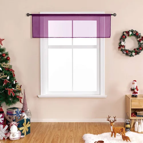 Vista 7 de MRTREES Cenefa de cocina corta transparente para ventanas, 1 paquete, pequeña y moderna cenefa de gasa con bolsillo para barra, decoración