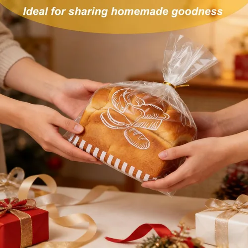 Vista 5 de Bolsas de pan de plástico reutilizables para pan casero, bolsa de panadería transparente de 11 x 14 pulgadas con cierre de lazo giratorio que reduce