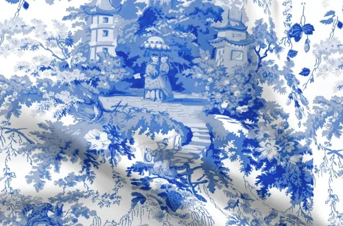 Spoonflower Fabric - Chinoiserie Willow Blue White Toile Chinese Nature Garden Botanical Printed on Cotton Poplin Fabric Fat Quarter - Sewing