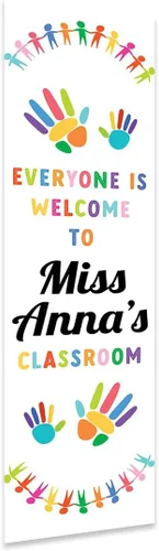 Vista 17 de Andaz Press Letrero de bienvenida para profesor personalizado de 13 x 47 pulgadas, diseño abstracto bohemio para decoración de aula