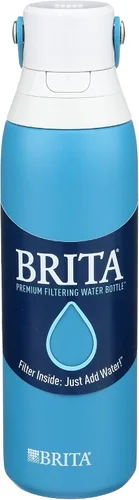 Vista 3 de Brita Botella de agua filtrada aislada con pajita, reutilizable, de acero inoxidable, azul jay, 20 onzas