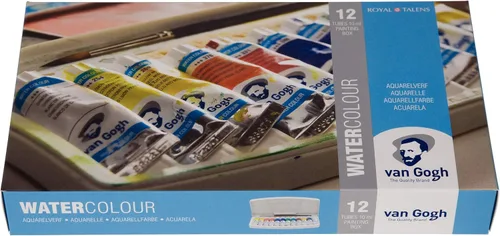 Vista 12 de Van Gogh Juego de pintura de acuarela, caja de madera, 24 medias pastillas + 3 accesorios