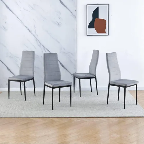 Vista 11 de Moderna mesa de comedor negra de 5 piezas con sillas para 4 personas, mesa de comedor de vidrio templado y sillas de cocina, juego de 4 piezas