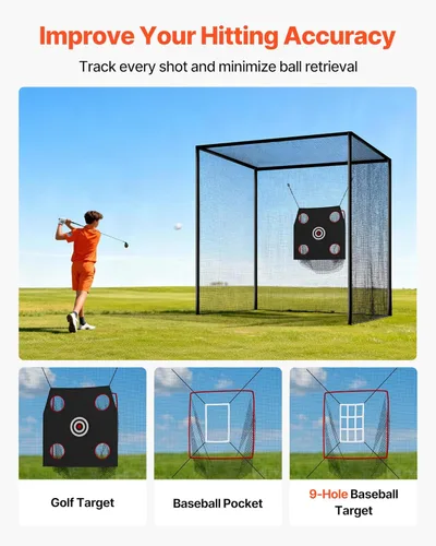 Vista 5 de VEVOR Jaula de bateo de béisbol, red profesional de entrenamiento de bateo de béisbol de sóftbol, resistente, resistente, cerrada, de polietileno