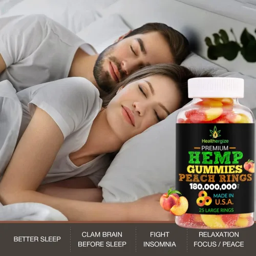Vista 3 de Gomitas de cáñamo, anillos de durazno con el mejor sabor, aceite de cáñamo natural, para relajarse, dormir, incomodidad, espalda, rodillas