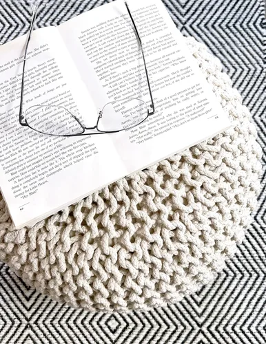 Vista 57 de FRELISH DECOR - Puf redondo otomano tejido a mano, 100% algodón, puf de punto, silla de suelo para sala de estar, reposapiés de dormitorio para sofá