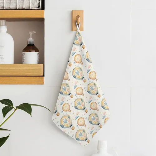 Vista 6 de Decorative Hand Towels for Bathroom - Retro Hot Air Balloon A Print Soft Absorbent Small Bath Hand Towels for Kitchen, Farmhouse, Spa, Hotel, Guest