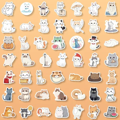 Vista 3 de 102 calcomanías de gato, lindas calcomanías de animales para niños, vinilo de dibujos animados, impermeable, divertidos gatos para botella de agua