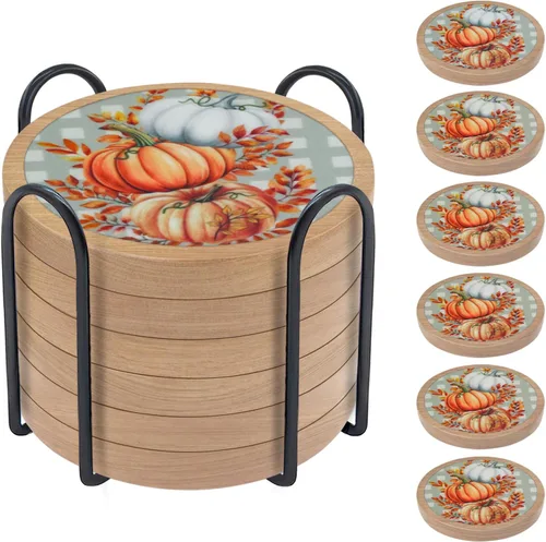 Vista 7 de Posavasos de madera para bebidas, Minacun conjuntos de posavasos absorbentes de 5, posavasos para bebidas para protección de mesa de café