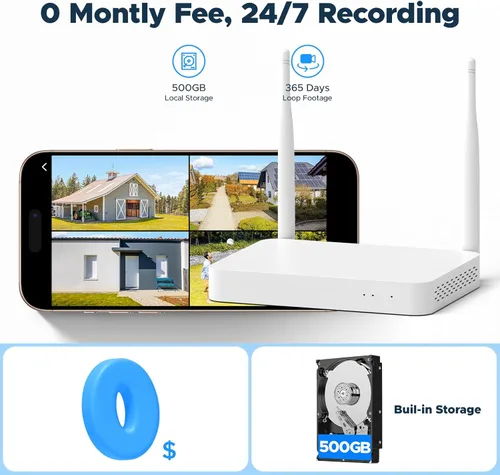 Vista 9 de Sistema de Cámaras de Seguridad para el Hogar, 4 Cámaras Inalámbricas PTZ con Detección Automática de Humanos/Mascotas/Vehículos, NVR 4K de 10CH