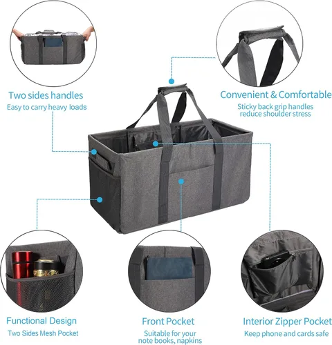 Vista 6 de Joyfol Day Bolsa de Utilidad Extra Grande, Bolsas de Compras Reutilizables Plegables, Marco de Metal Mejorado, Con Asas Resistentes Fondo Reforzado