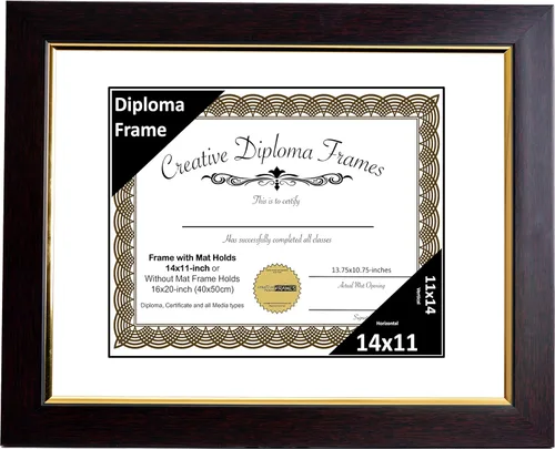 Vista 19 de Creative Picture Frames Marco de diploma de caoba de 7 x 9 pulgadas con borde dorado, incluye caballete de vidrio negro y ganchos de pared