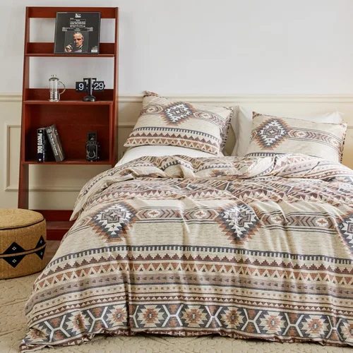 Vista 12 de YuHeGuoJi Juego de funda de edredón azteca negra, tamaño Queen, 100% algodón, 3 piezas, 1 funda de edredón a rayas bohemias con cremallera y lazos